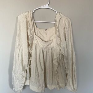 Free People Cream Ruffled Blouse